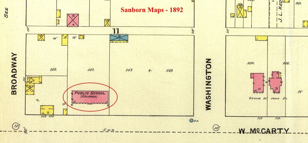 Unknown (Black) School - on W. McCarty between Broadway & Washington - 1892 Sanborn Map